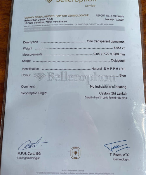 4.451 Carats Certified Unheated Natural Ceylon Sapphire